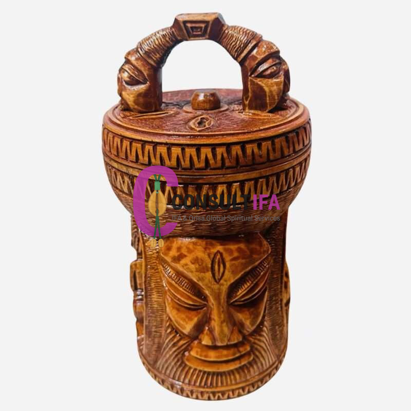 Ajere Ifá in Mahogany – Model C (16” Handmade Ajere Container)