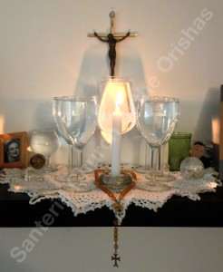 Bóveda altar at the Santeria Church of the Orishas used to honor ancestors in Espiritismo Cruzado.